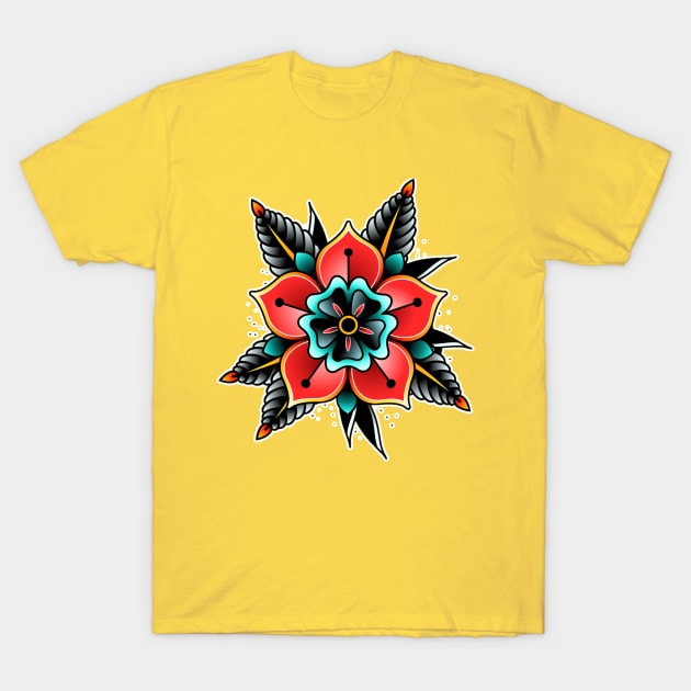 Flower Traditional Tattoo design T-Shirt by Jahaziel Sandoval